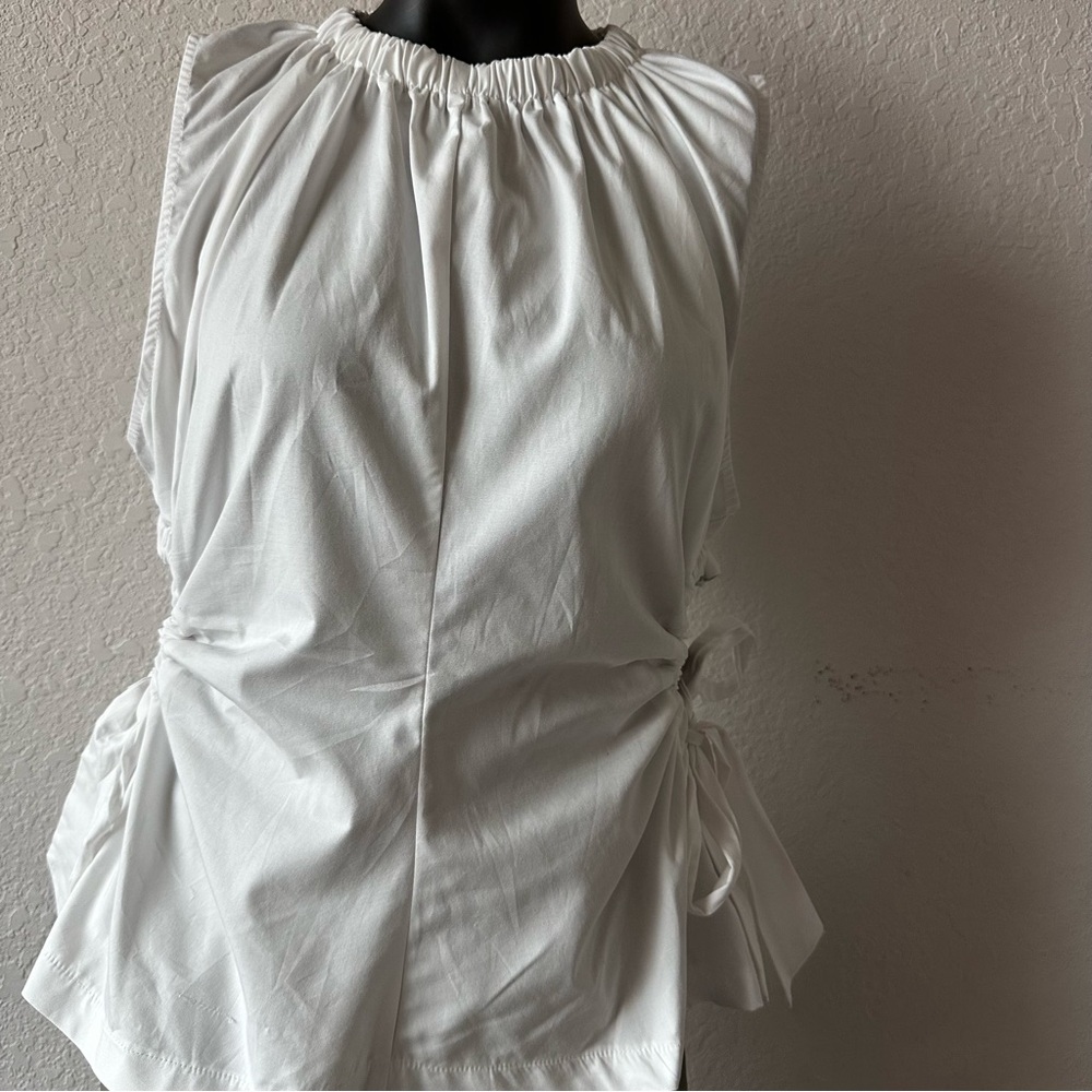 Topshop White Sleeveless Ruched Blouse